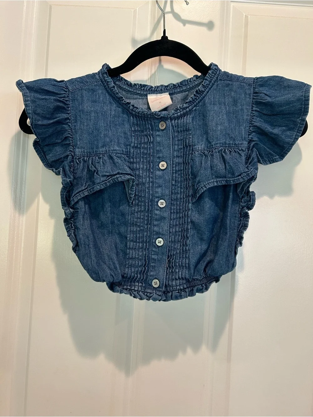 Gap x LoveShackFancy Girls Chambray Ruffle Sleeve Top Size Medium